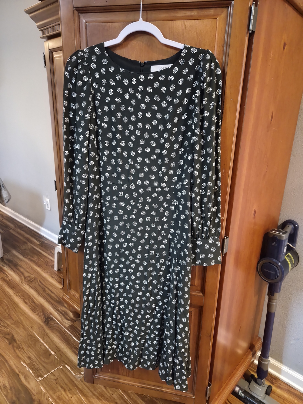 LOFT Dark Green Long Sleeve Floral Midi Dress